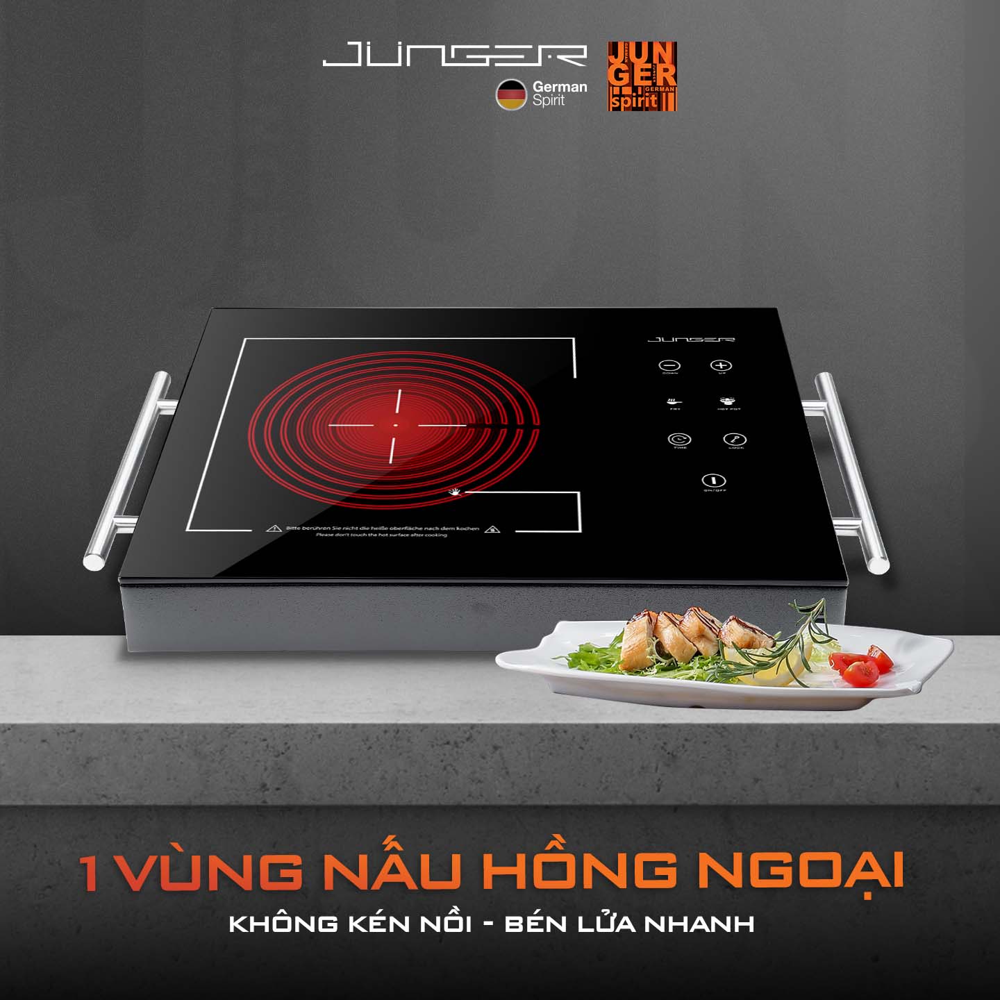 Bếp hồng ngoại đơn Junger MT-21 sở hữu thiết kế hiện đại chuẩn đẳng cấp Đức nâng tầm không gian sống.